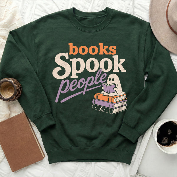 Spooky Books Vintage Pastel Sweatshirt in Forest Green
