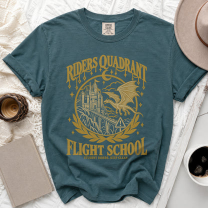 Teal t-shirt with "Riders Quadrant Flight School" gold graphic.