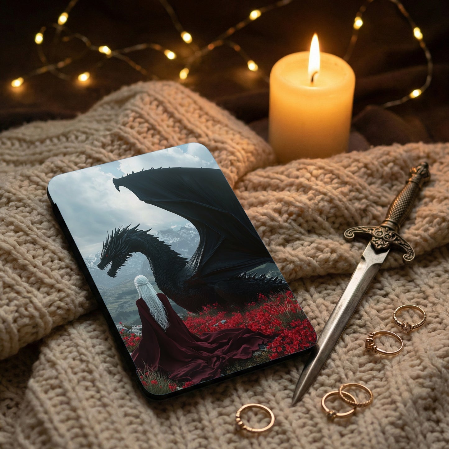 Epic Black Dragon White Hair Woman Landscape product type