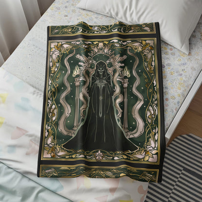 Mystical Dark Hooded Figure With Torches Design Blanket