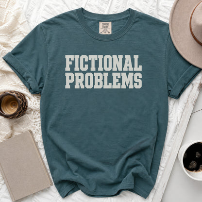 Teal Comfort Colors t-shirt with the white text Fictional Problems printed in block letters across the chest.