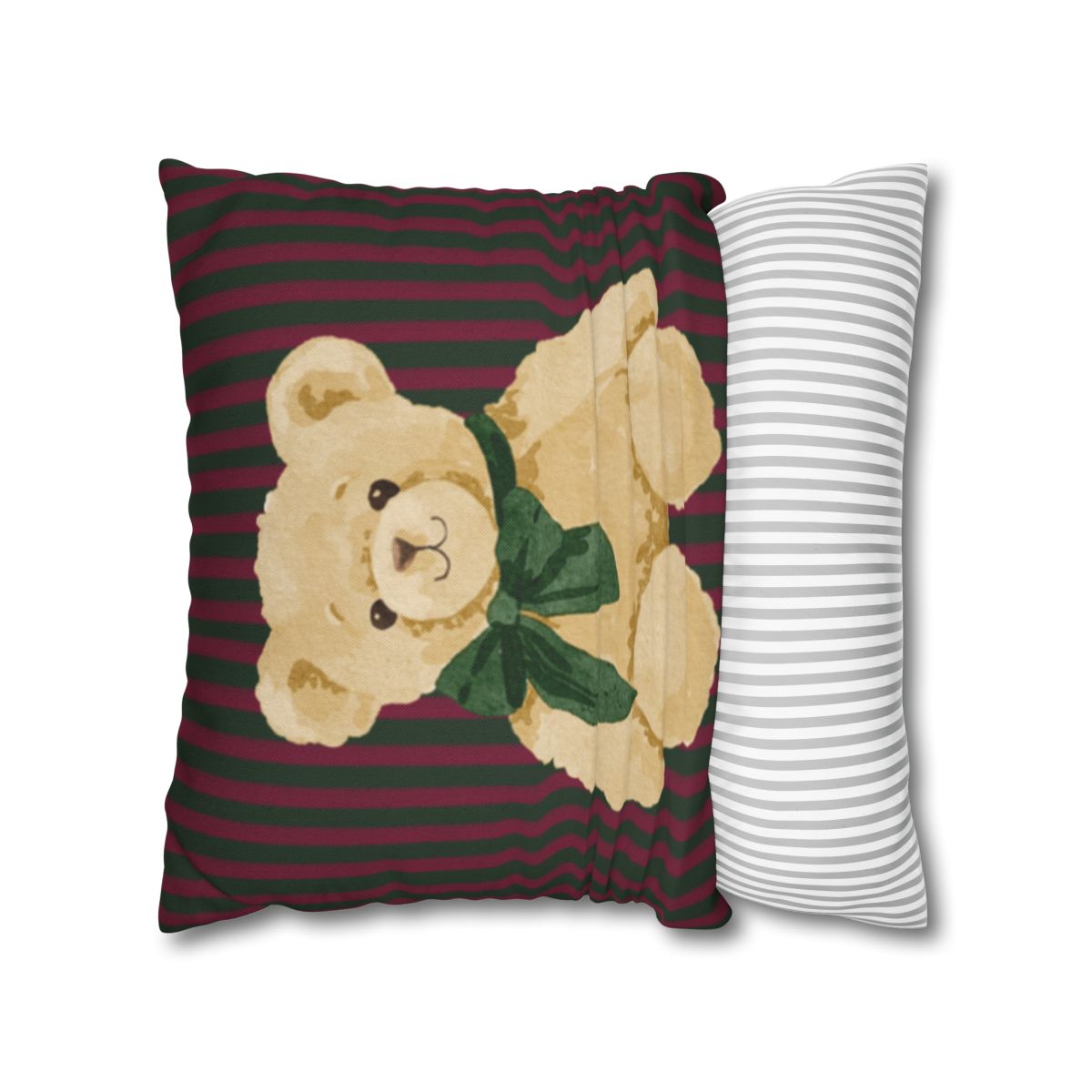 Cute Teddy Bear Cushion on Striped Background Pillow
