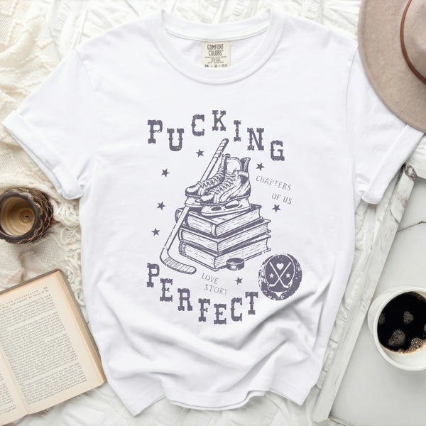 Pucking Perfect Hockey Love Story Tee in White