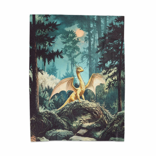 Majestic Golden Dragon in Enchanted Forest Blanket