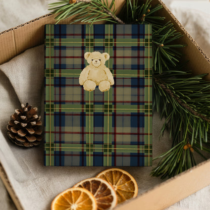 Cute Teddy Bear on Festive Plaid Design Notebook