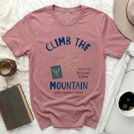 Climb The Mountain Stars Shadows Wings Court Is Open product type
T-shirt, Shirt, Top, Dusty Rose Shirt, Mountain Design, Stars Wings Shirt, Bookish Tee, Fantasy Apparel, Literary Shirt, ACOTAR Inspired, Sarah J Maas Fan, Court Is Open, Climb Mountain, Fae Court, Book Lover Gift, Celestial Design, Graphic Tee, Unique Shirt, Reading Shirt, Night Court