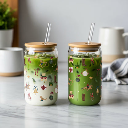 Decorated Jars with Bamboo Lids and Straws Drinkware