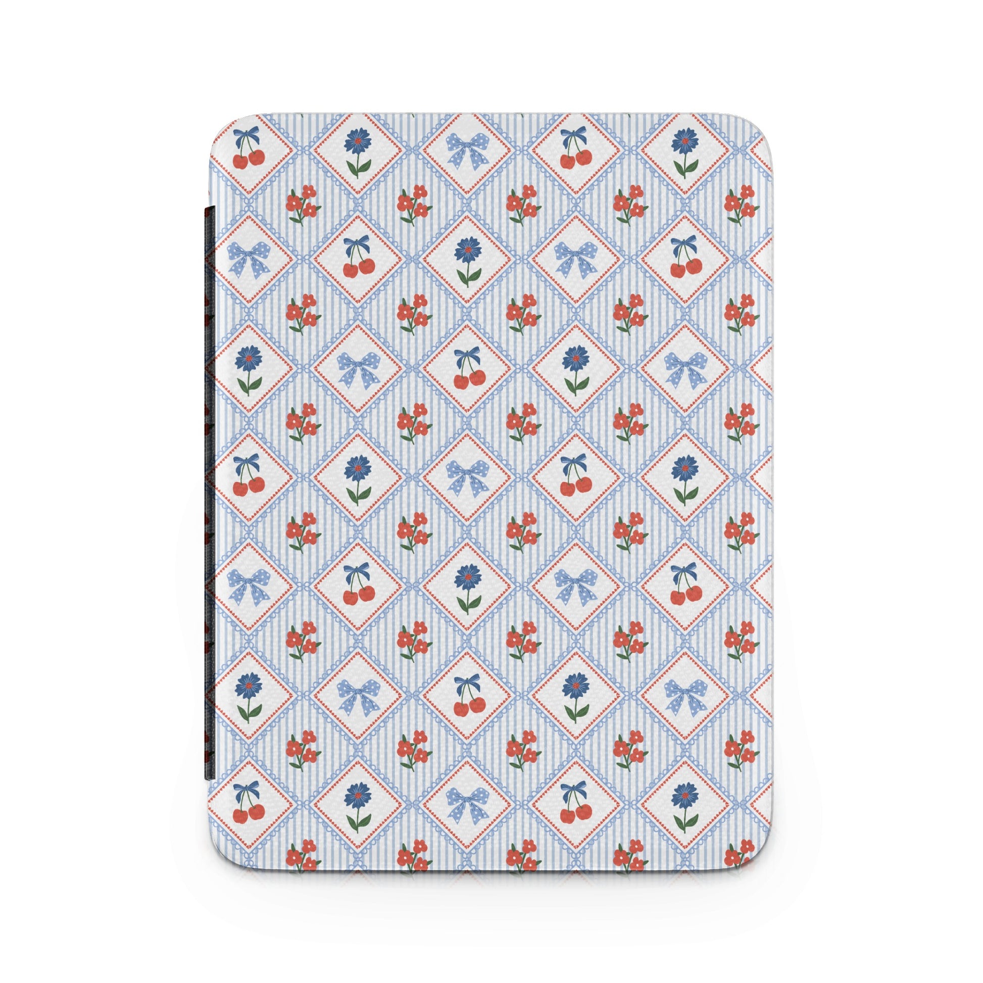 Floral and Cherry Pattern on Striped Background Case