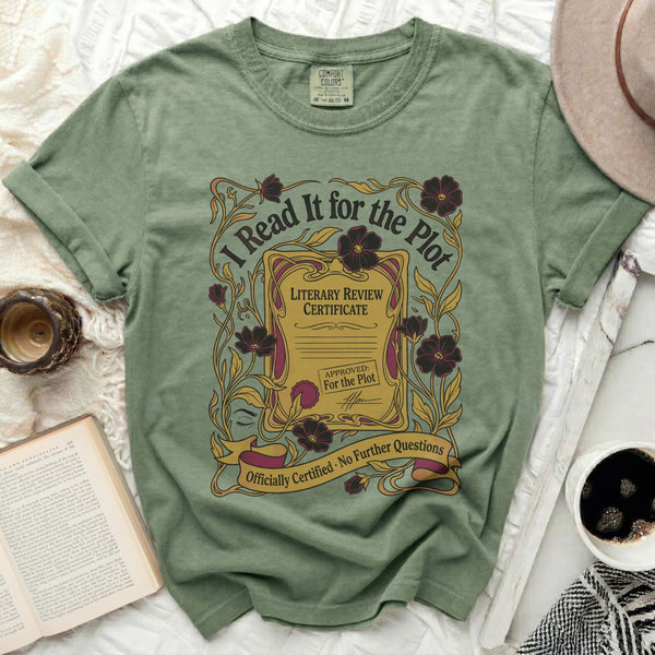 Literary Plot Certificate Tee in Moss