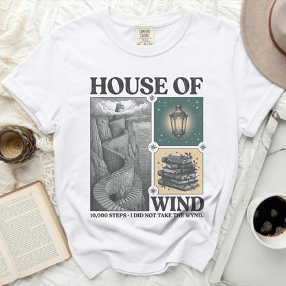 House of Wind t-shirt with stairway and lantern graphics, text: 10,000 steps.