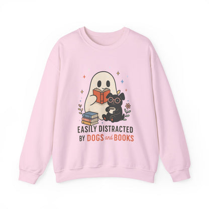 Easily Distracted by Dogs and Books Cozy Sweatshirt