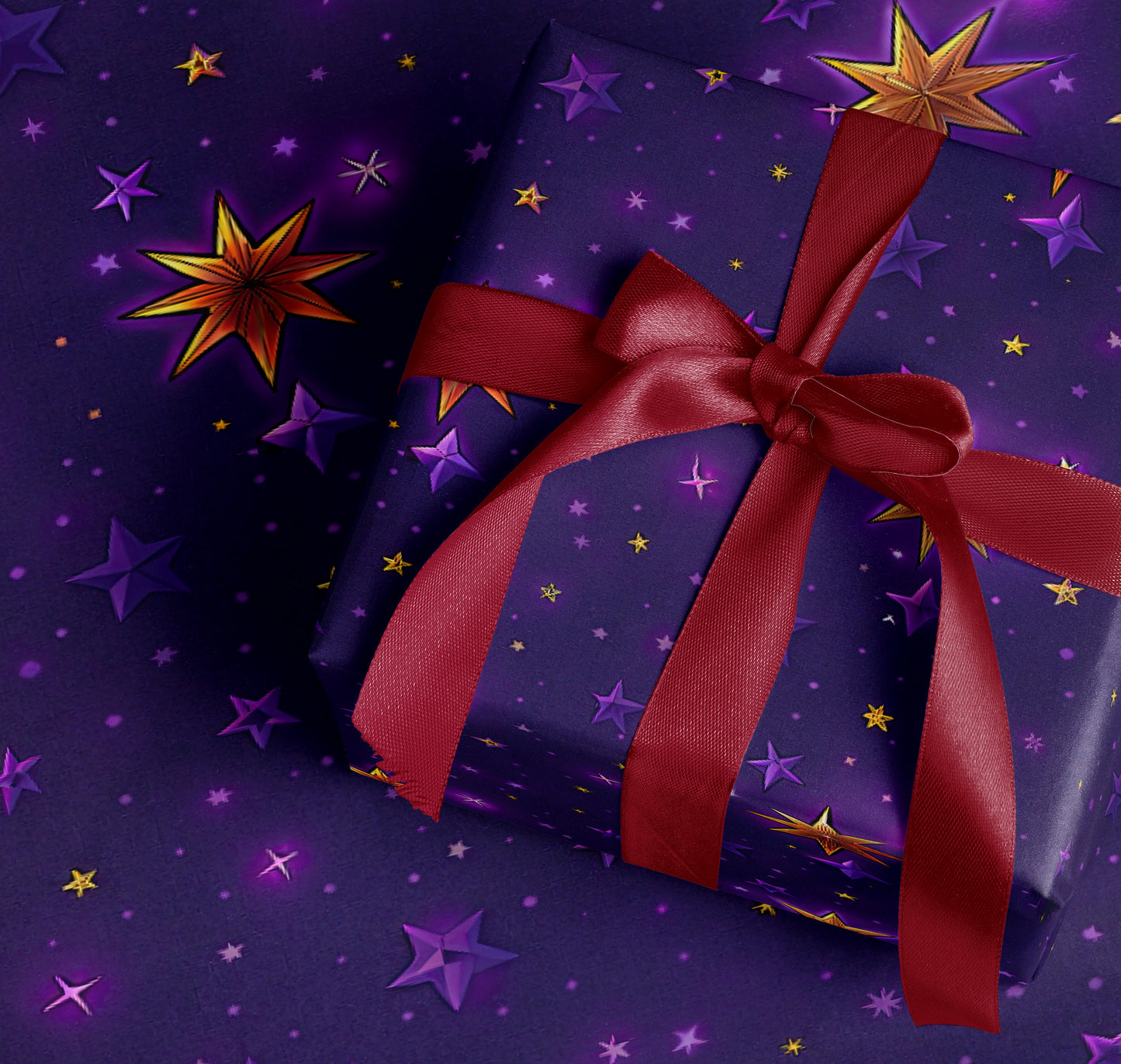 Elegant Dark Purple Gift Wrap with Red Ribbon