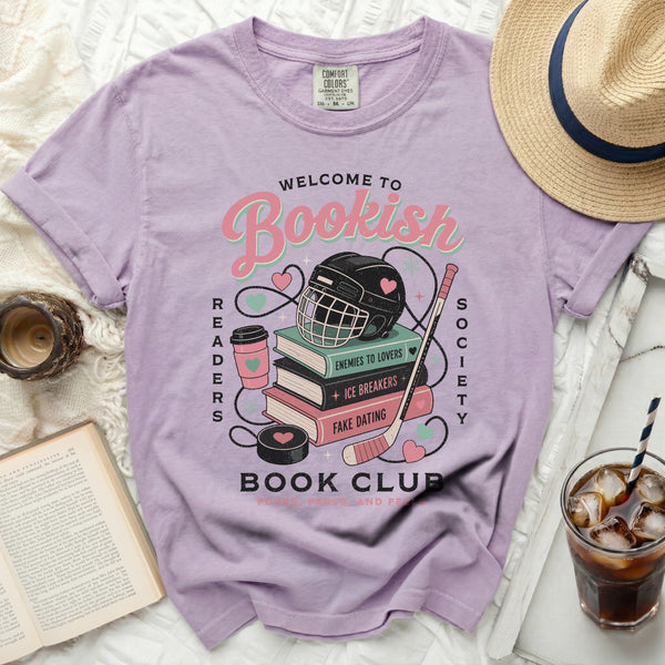 Bookish Hockey Romance Club Tee in Orchid