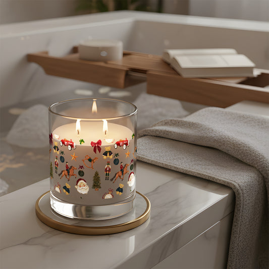 Festive Holiday Themed Scented Candle with Cozy Decor