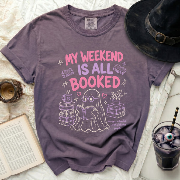 My Weekend Is All Booked Cute Ghost Tee in Grape