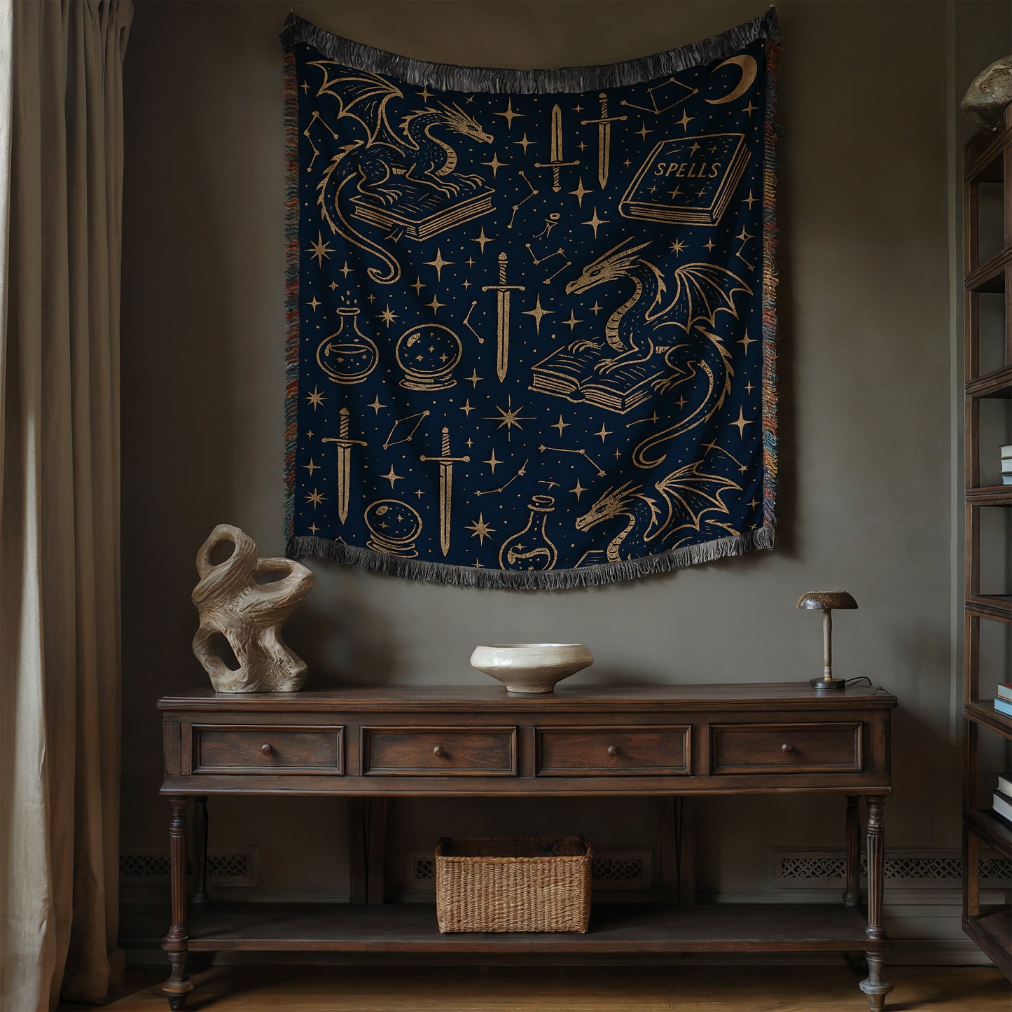 Dragon & Spellbook Woven Blanket