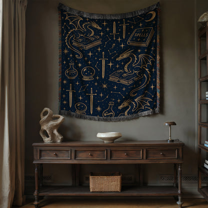 Dragon & Spellbook Woven Blanket