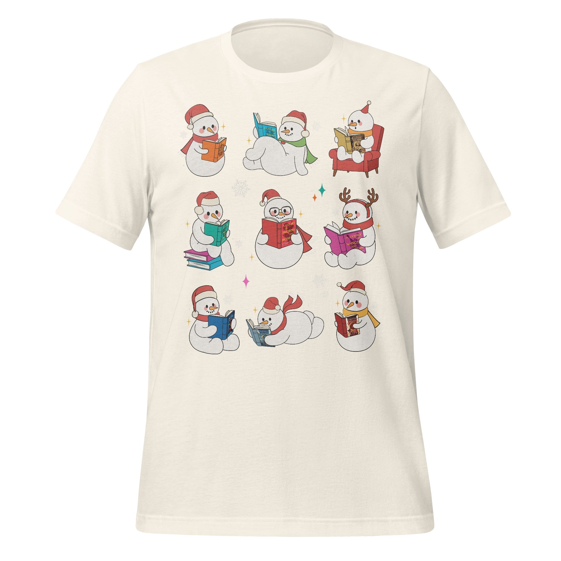 Snowmen Reading Books Holiday Themed T-Shirt