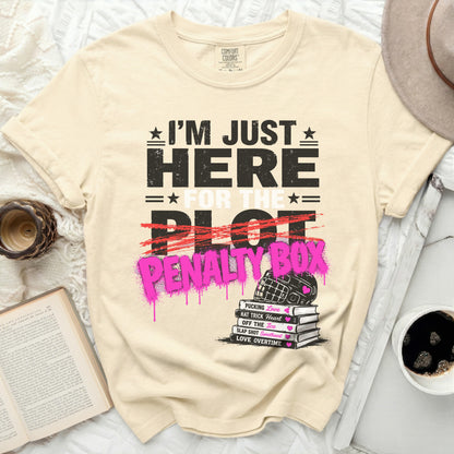 Cream t-shirt with "I'm Just Here for the Penalty Box" graphic.