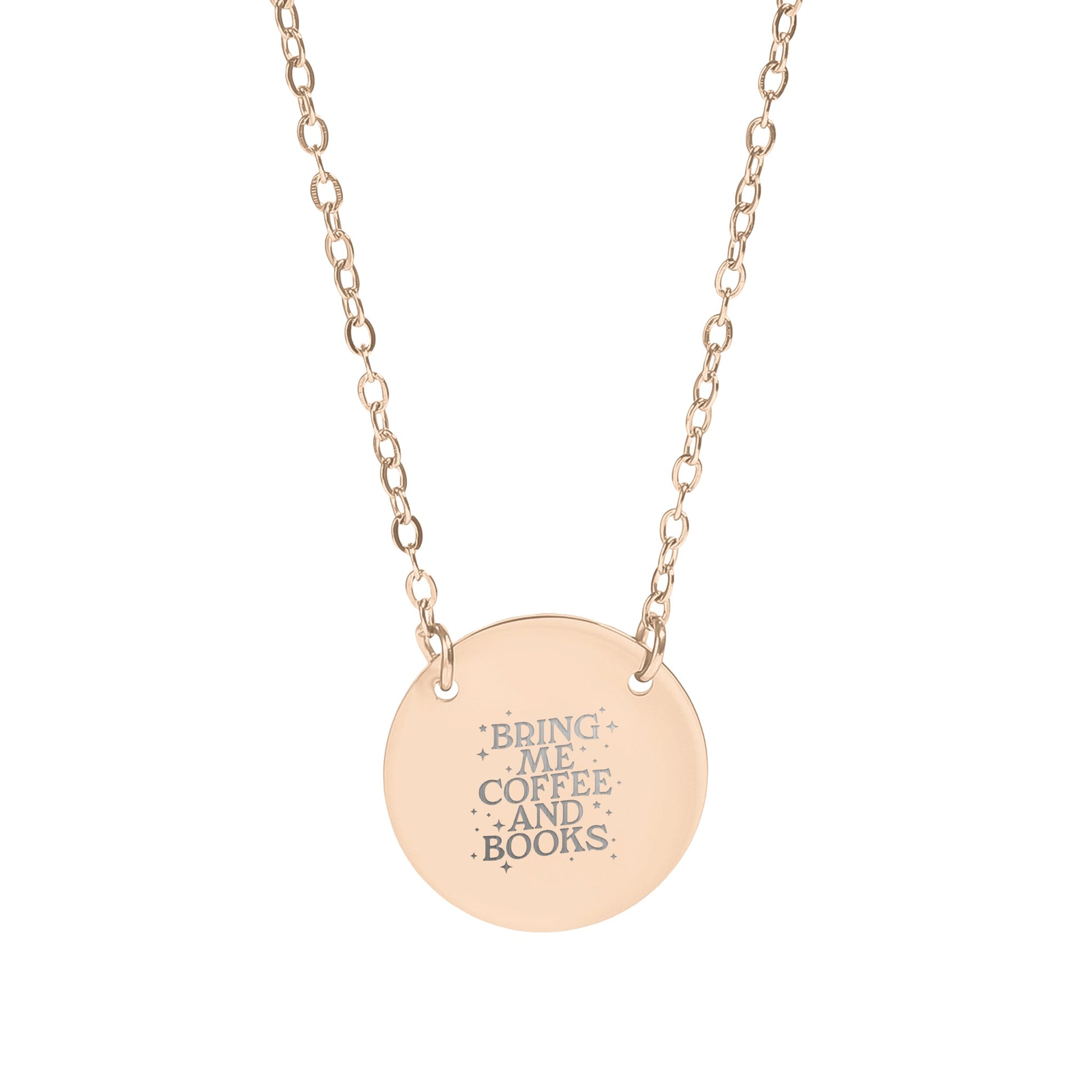 Bring Me Coffee and Books Round Pendant Necklace