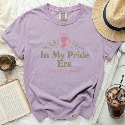 Purple t-shirt with "In My Pride Era" and "Stay kind to yourself" text.