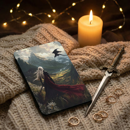 White Haired Figure Dragon Mountains Valley Fantasy Artwork product type