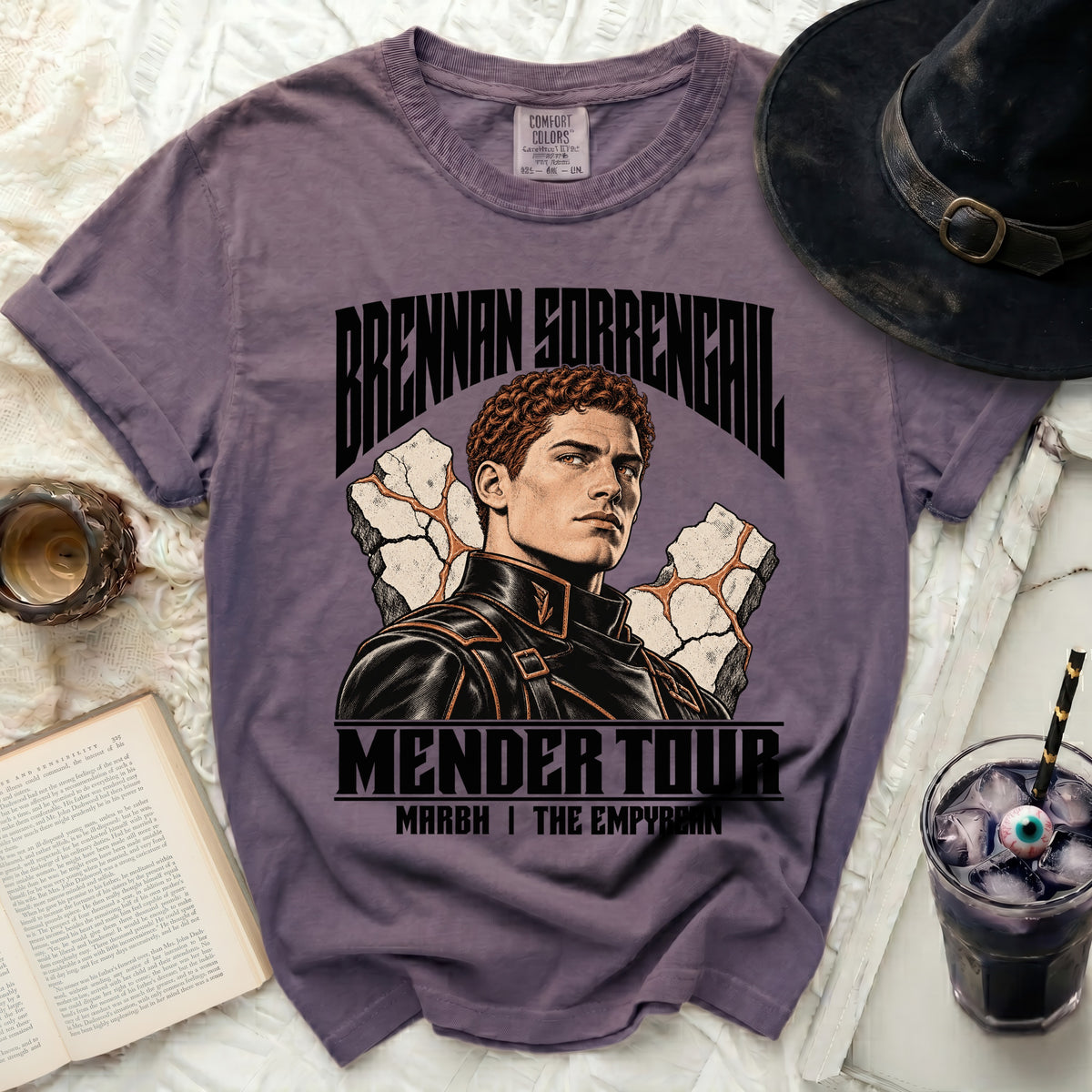 Brennan Sorrengal Mender Tour shirt with stylized portrait and text.