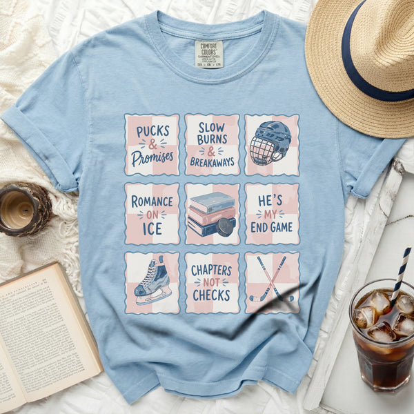 Pucks & Promises Bookish Tee in Chambray