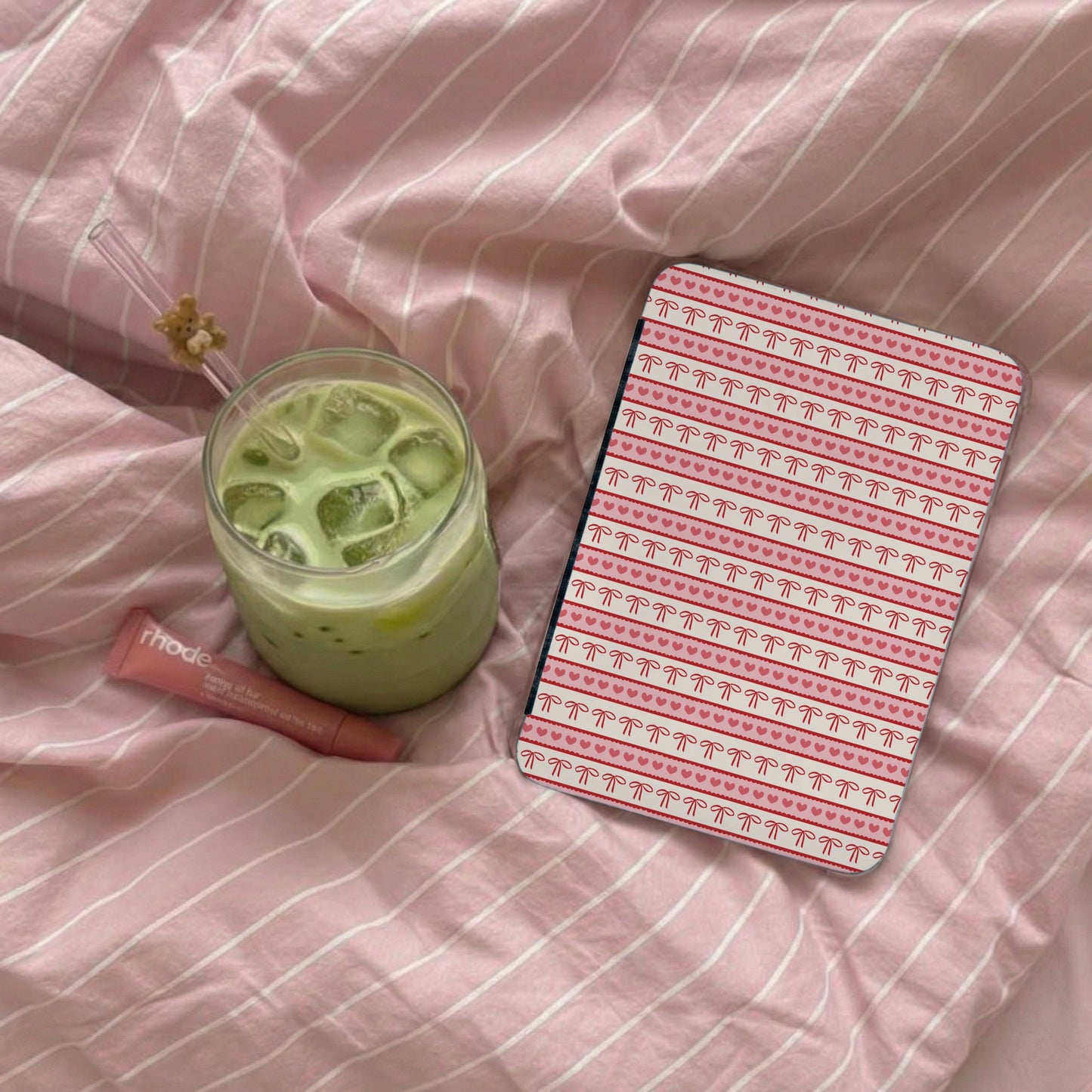 Pink Striped Bed Sheets Cozy Aesthetic Tablet Cover