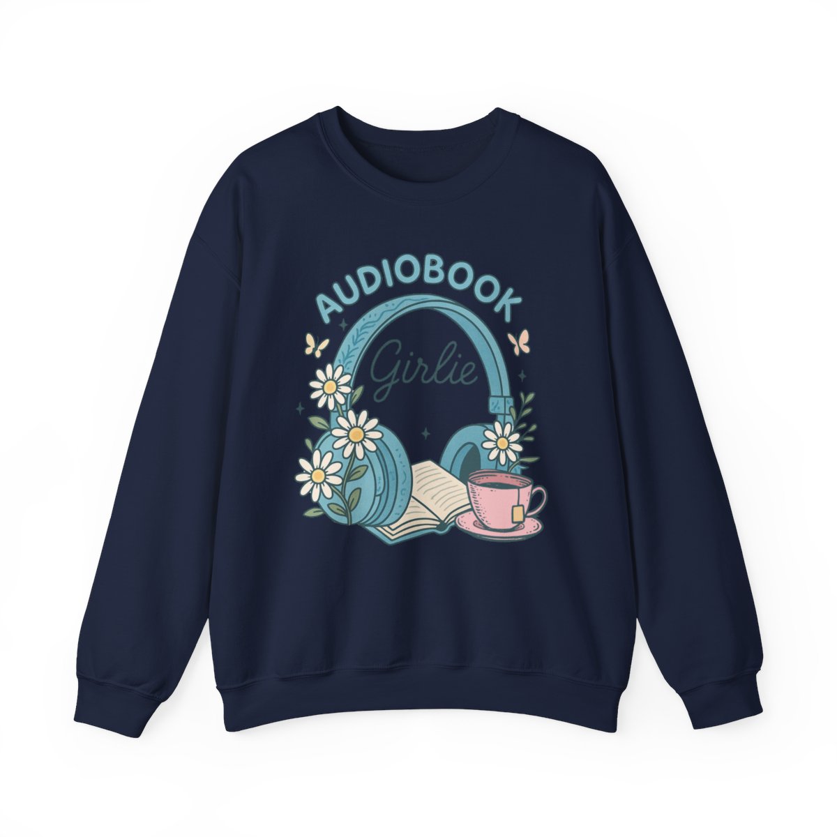 Audiobook Girlie Crewneck Sweatshirt with Headphones