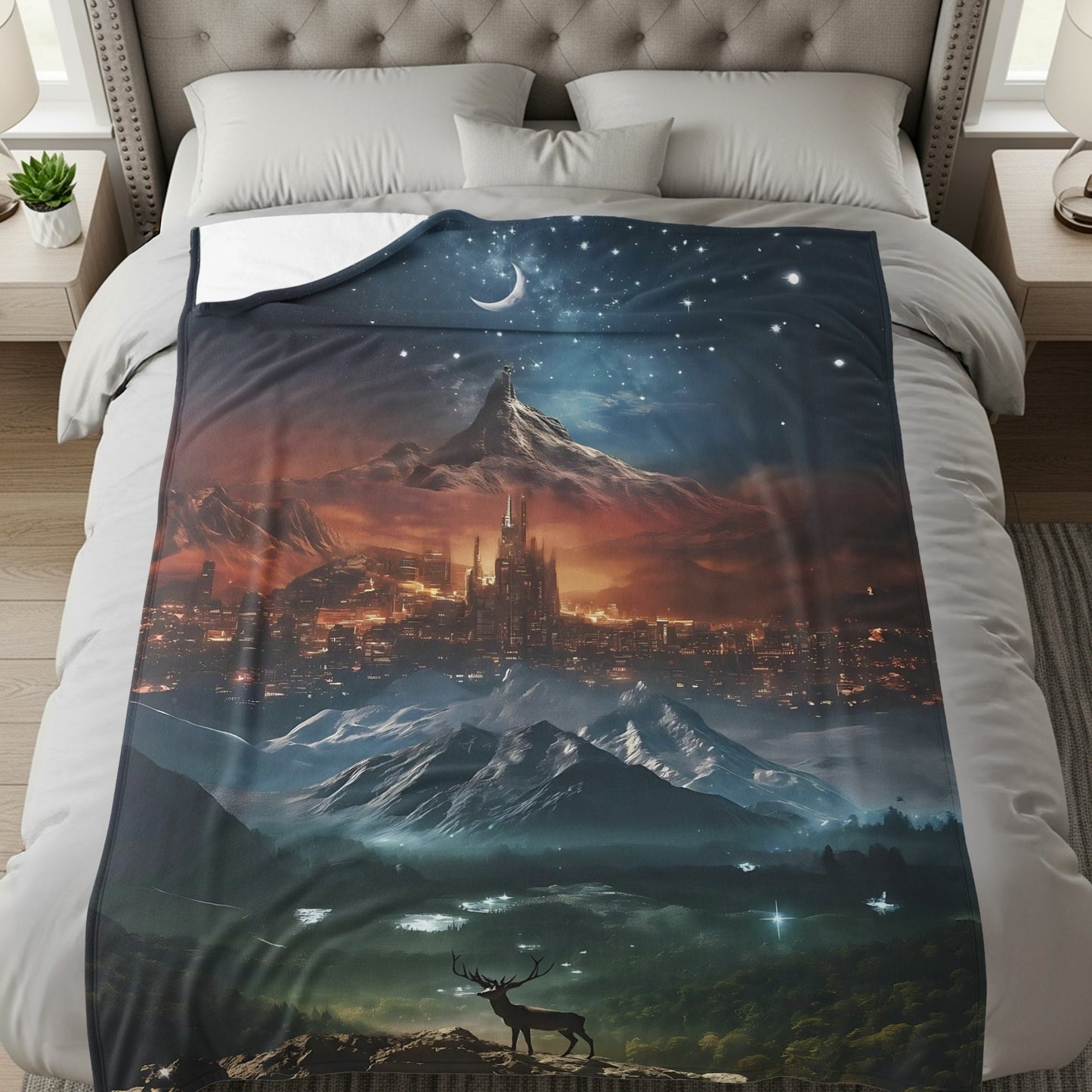 Enchanted Night Fantasy Landscape Bedding Blanket