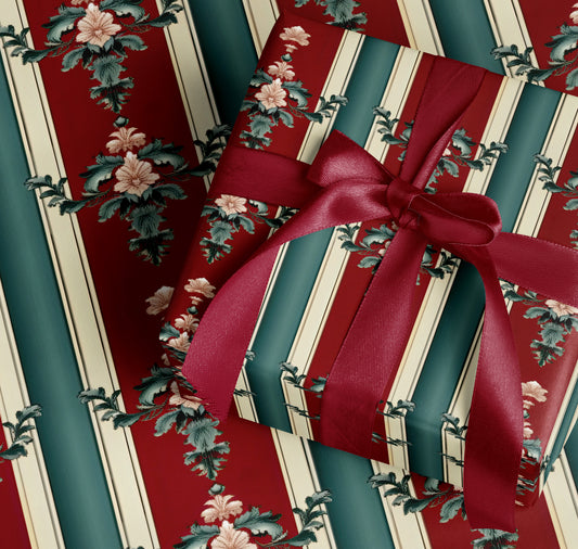 Elegant Floral and Striped Gift Wrapping Paper