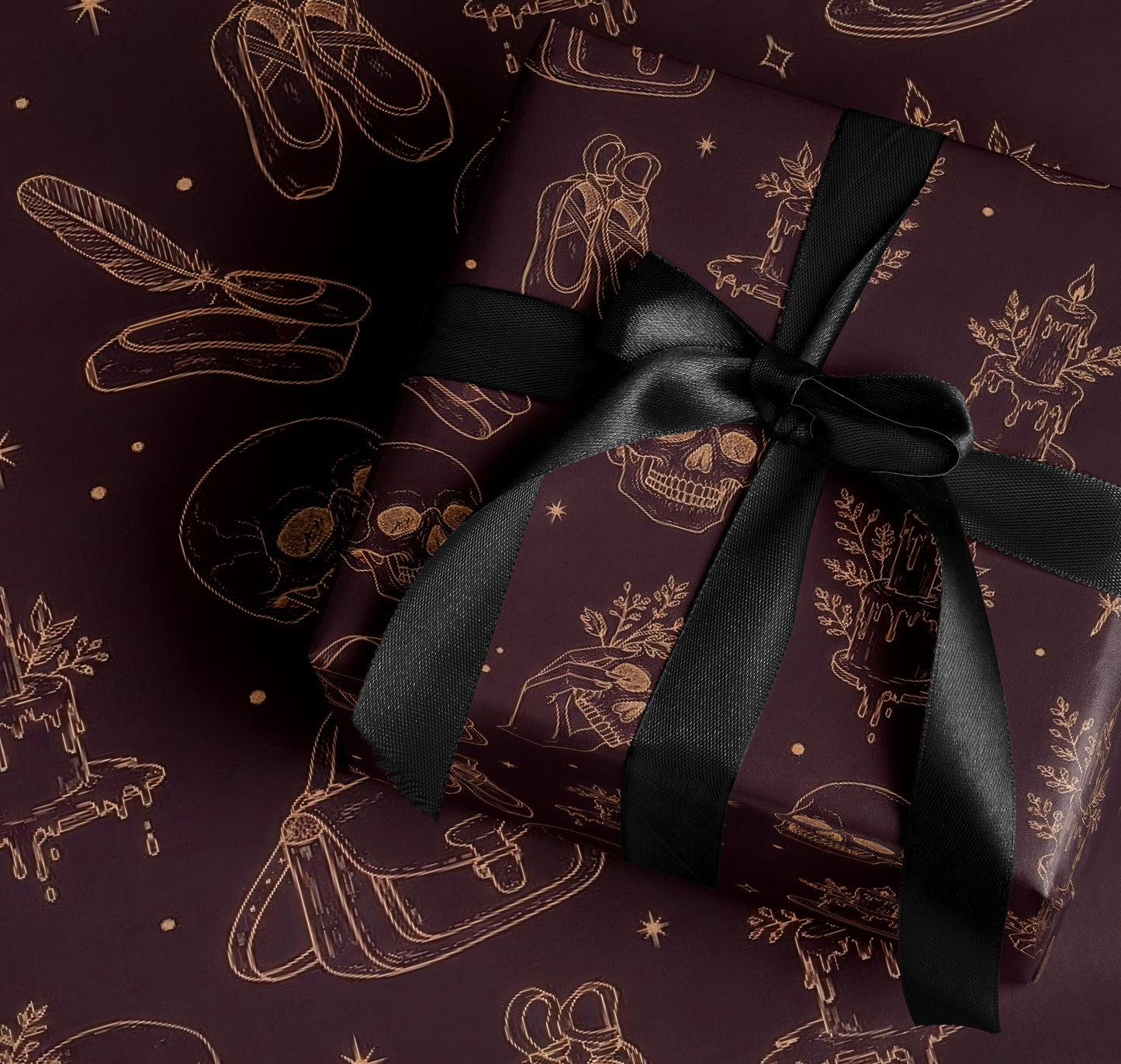Goth Theme Gift Wrap with Black Ribbon