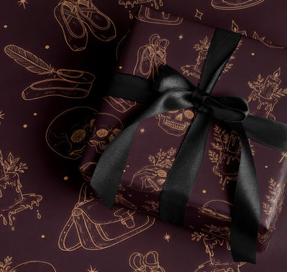 Goth Theme Gift Wrap with Black Ribbon