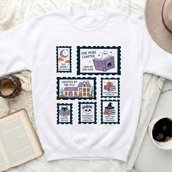 Spooky Reader's Halloween Sweatshirt in White
