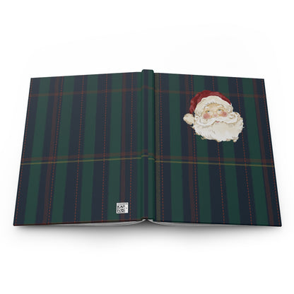 Santa Claus Patterned Green and Blue Plaid Notebook
