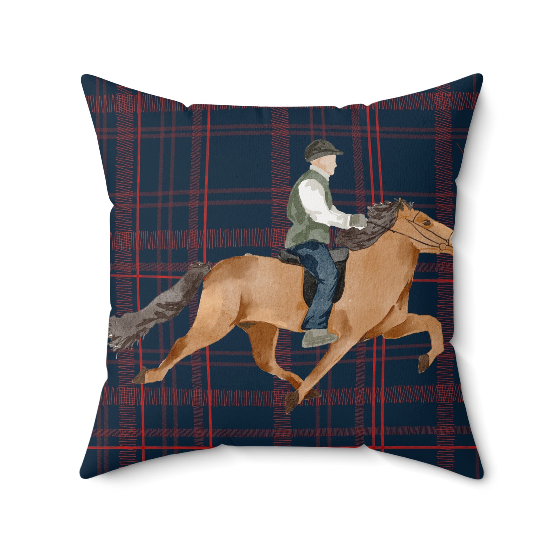 Horse Rider Plaid Cushion for Equestrian Décor