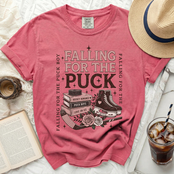 Falling For The Puck Boy Romance Novel Tee in Crunchberry