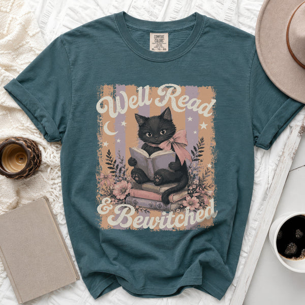 Well Read Cat Tee in Blue Spruce