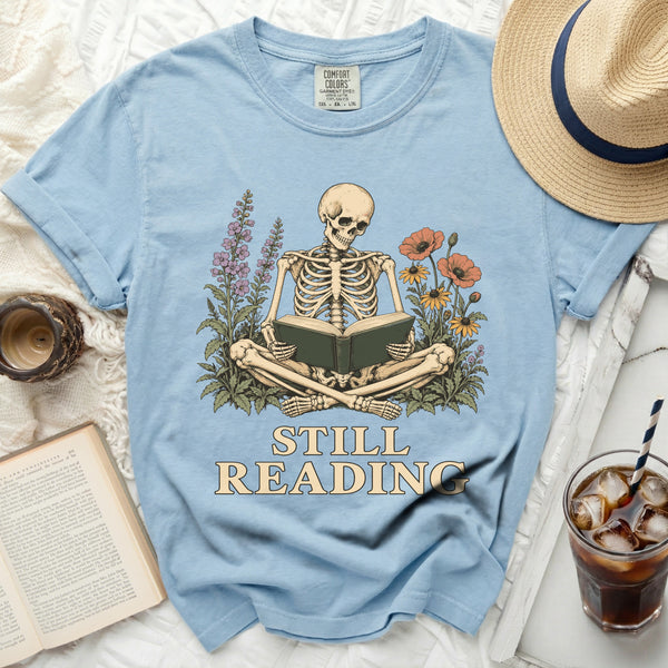 Still Reading Skeleton Tee in Chambray