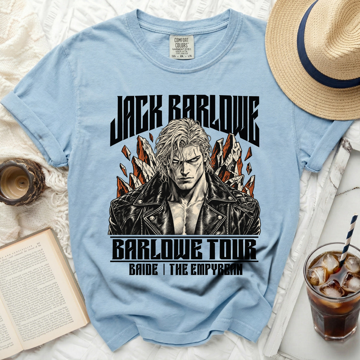 Light blue t-shirt with Jack Barlowe tour graphic and text.