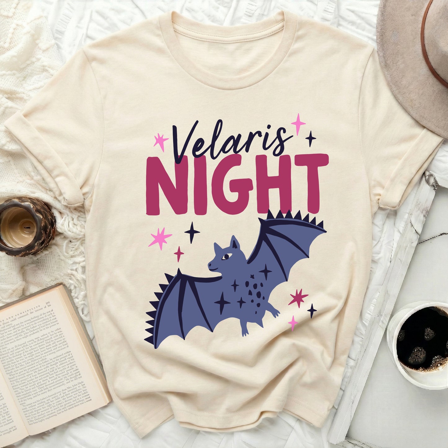 Velaris Night Bat Stars Magical Creature Design product type
Velaris Night, Fantasy Bat, Celestial Stars, Magical Design, Night Creature, Fae City, Bookish Bat, ACOTAR Inspired, Bat Graphic, Starry Night, Moon Phases, Indie Aesthetic, Unique TShirt, Fantasy Lover, Cozy Apparel, Mystical Bat, Dark Academia, Whimsical Design, Velaris Merchandise, Bat Silhouette