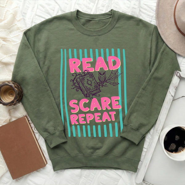 Read, Scare, Repeat Sweatshirt in Military Green