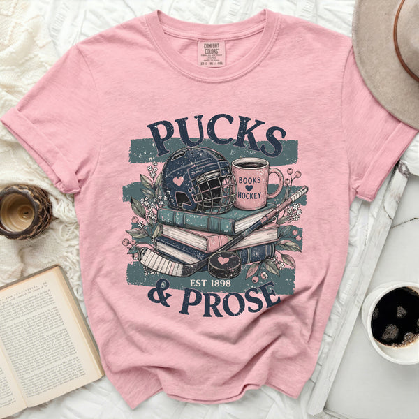 Pucks & Prose Literary Hockey Tee in Blossom