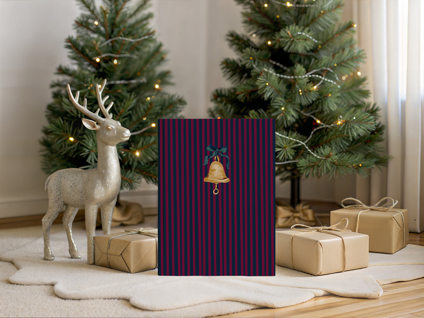 Festive Striped Holiday Gift Card with Bell Design