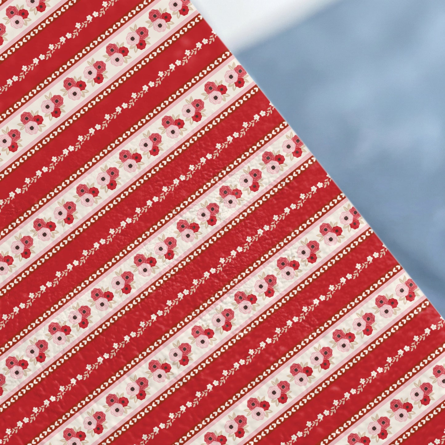 Floral Red and White Striped Patterned Fabric Product
