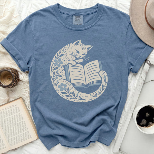 Storybook Cat Tee in Blue Jean