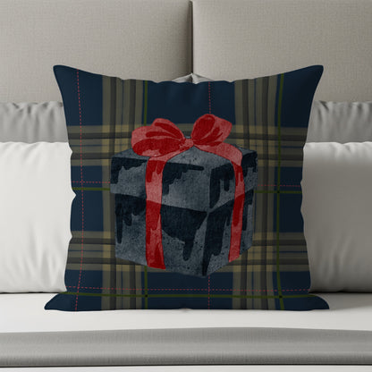 Festive Throw Pillow with Wrapped Gift Box Design