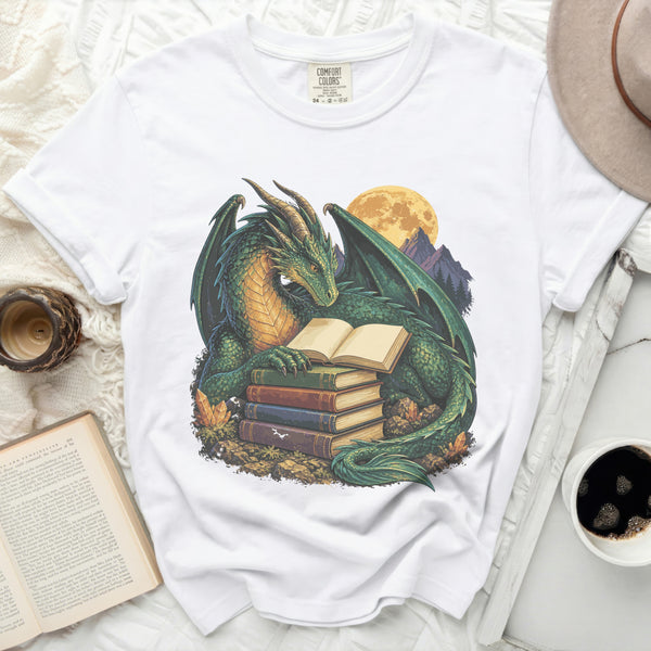 Book Dragon Tee in White
