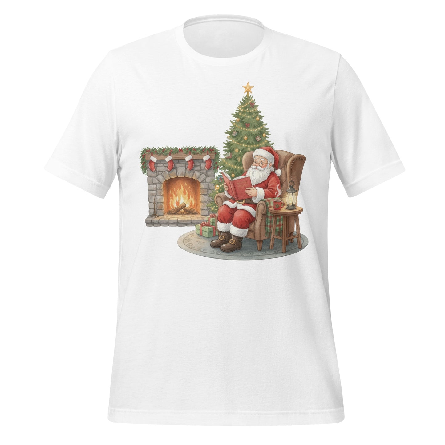 Festive Santa by Fireplace Christmas Shirt